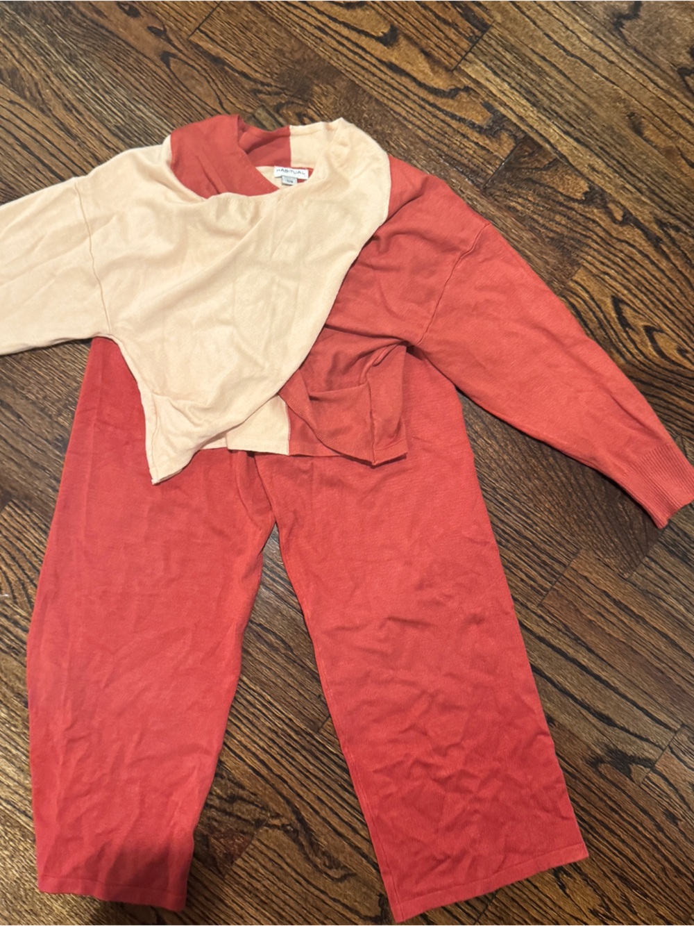 Habitual Two-Tone Crewneck Set in Coral and Cream